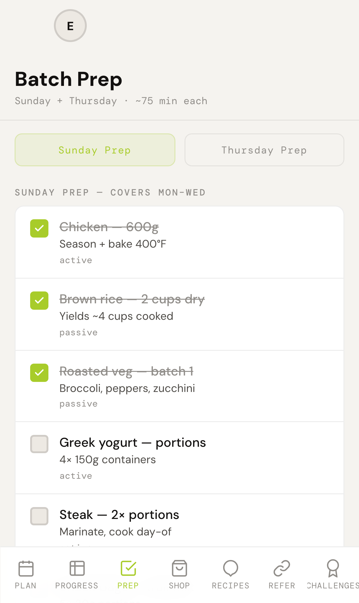 Batch prep view